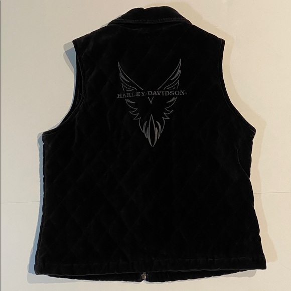 Harley Davidson Ladies Medium Black Quilted Zip Up Lined Vest Preowned D36 - Picture 2 of 16